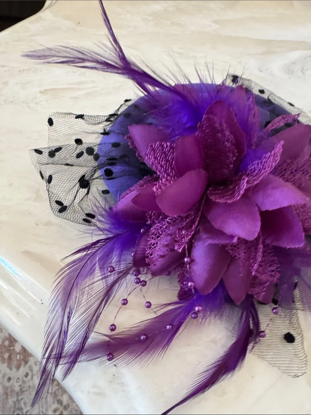 Elegant Purple Feathered Fascinator Hat